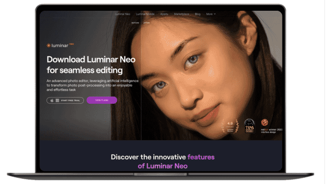 luminar neo website on laptop