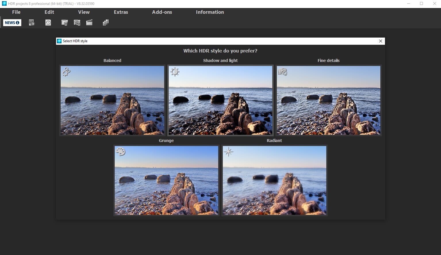 Initial loading screen of HDR Projects 8