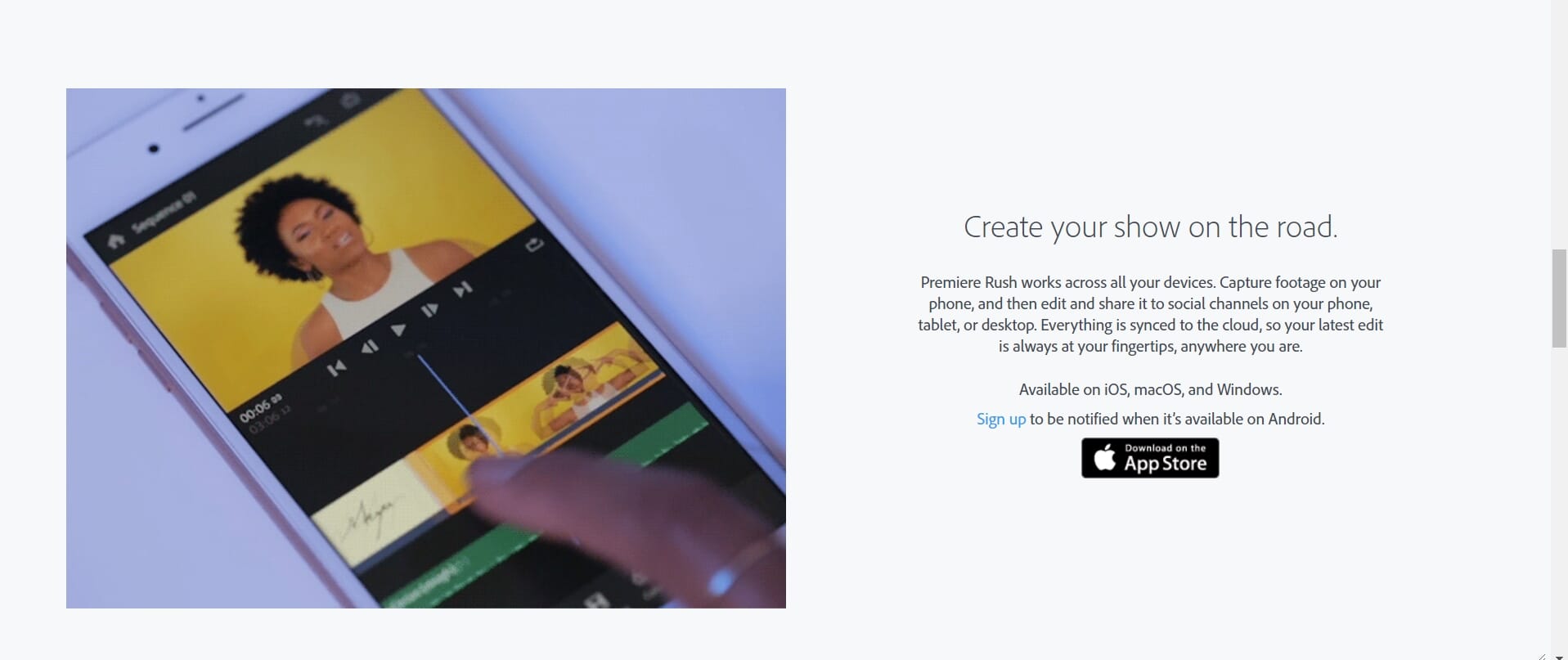 Adobe rush on mobile device