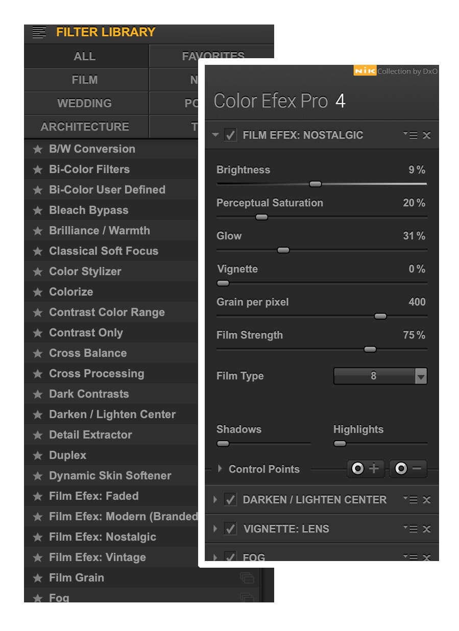 Each one of the 55 available creative filters has its own set of adjustable aesthetic sliders.
