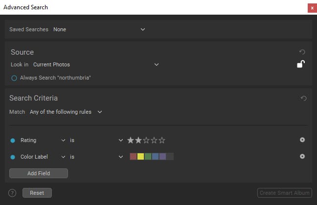 Advanced search box for ON1 Photo RAW 2022