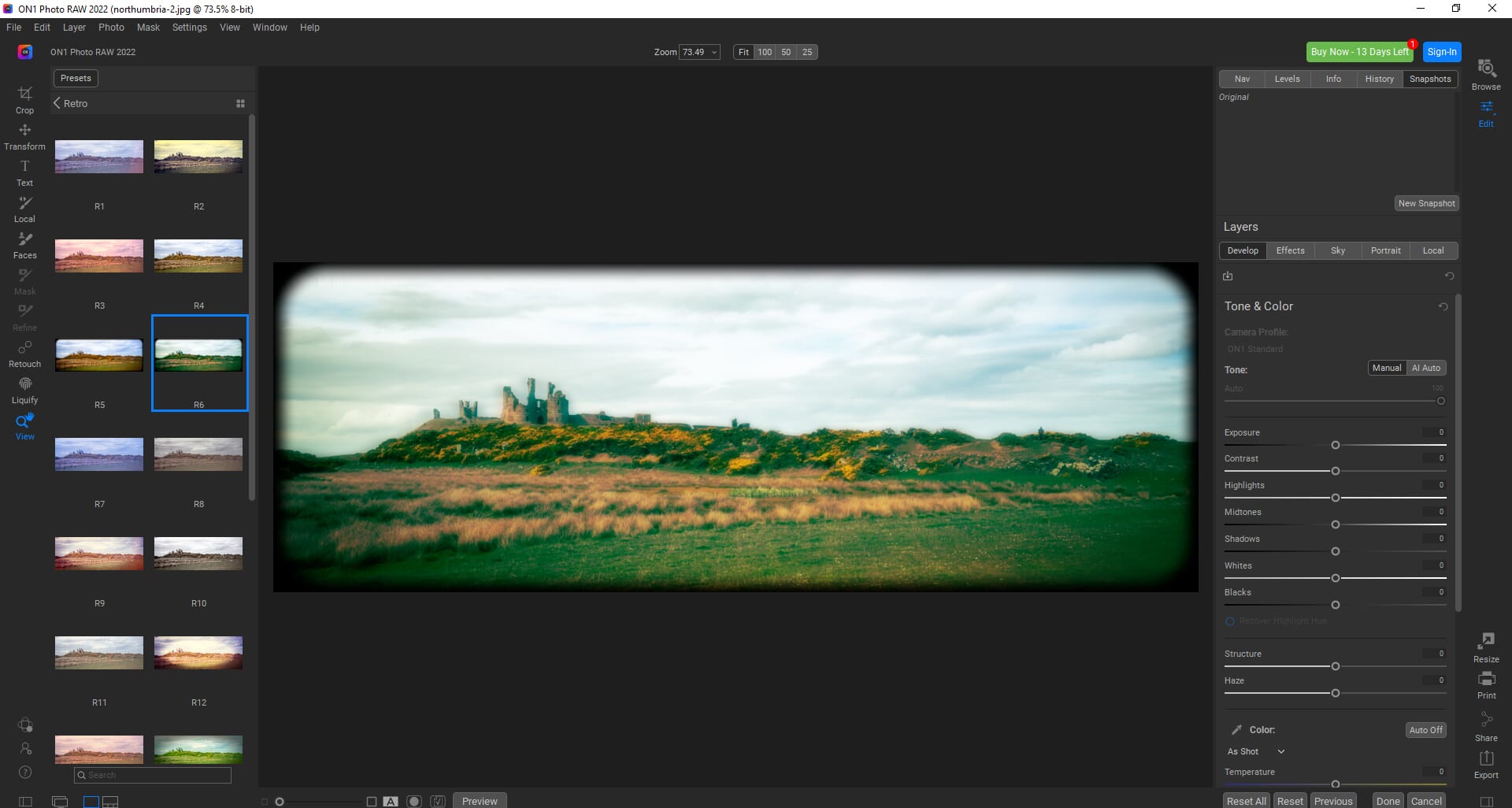 Using a retro preset in ON1 Photo RAW 2022