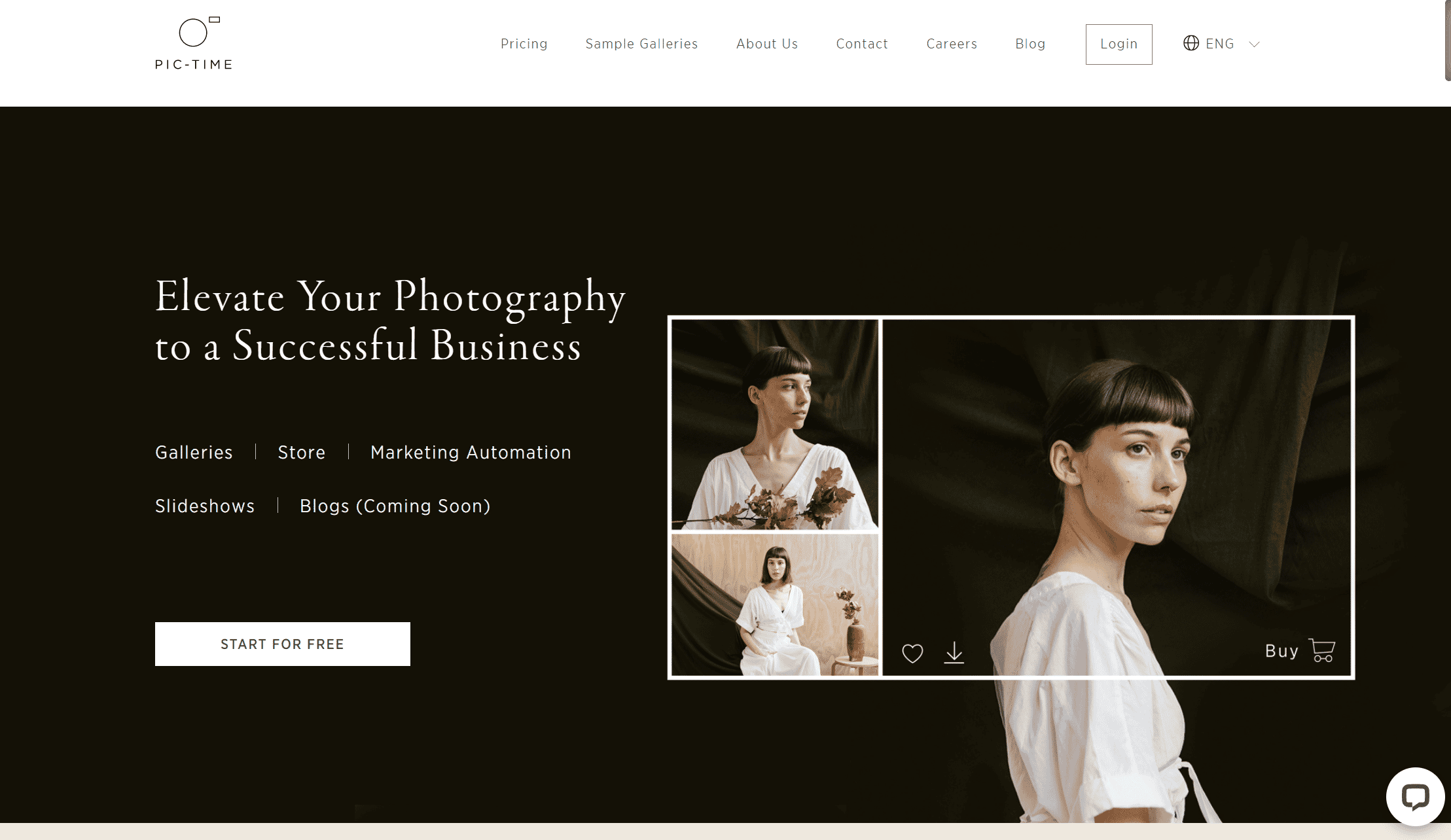 Pic Time's landing page is elegant and beautiful