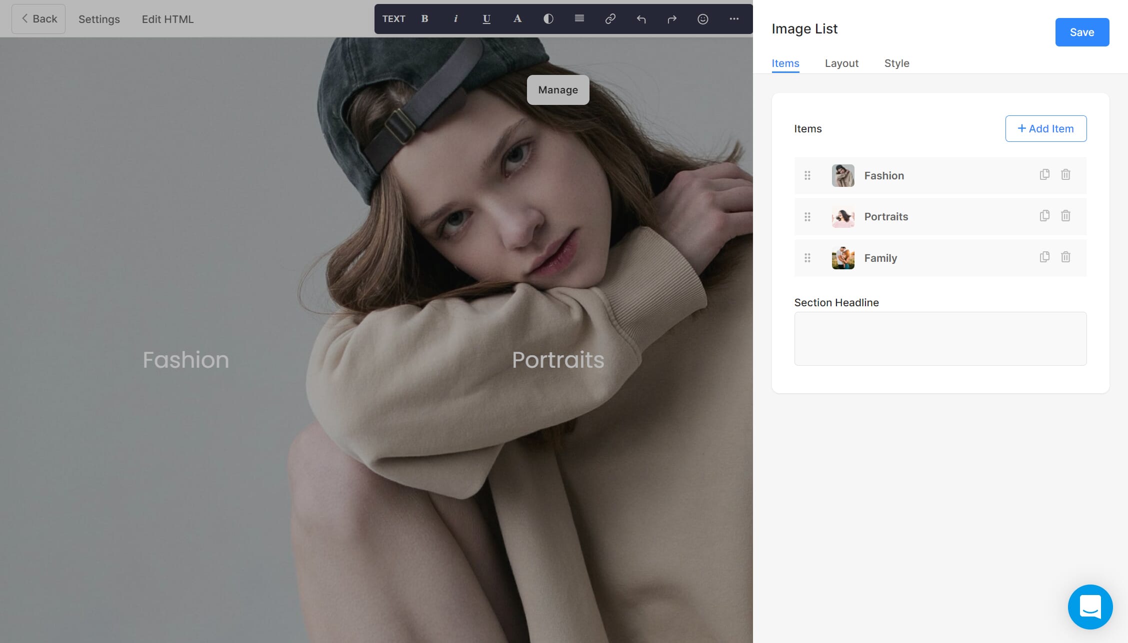 I ended up having to adjust the website through a different window...