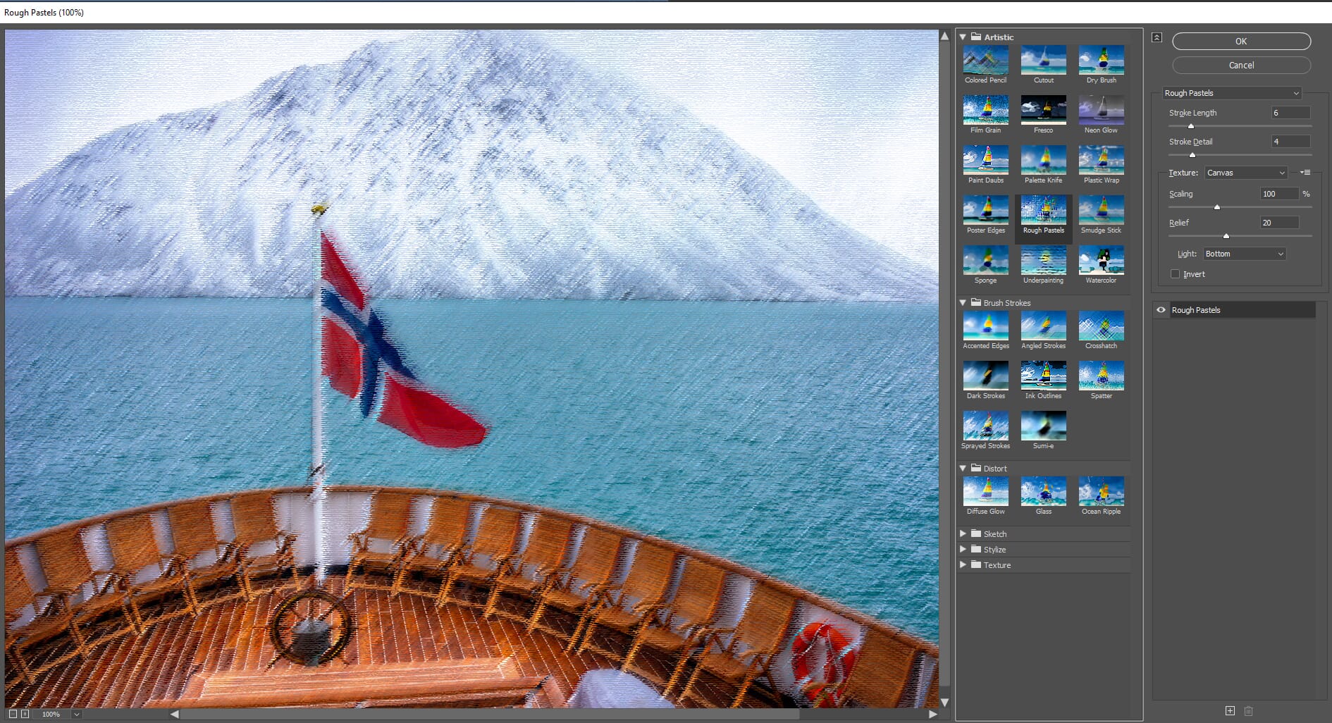 Rough Pastels effect screen in Photoshop