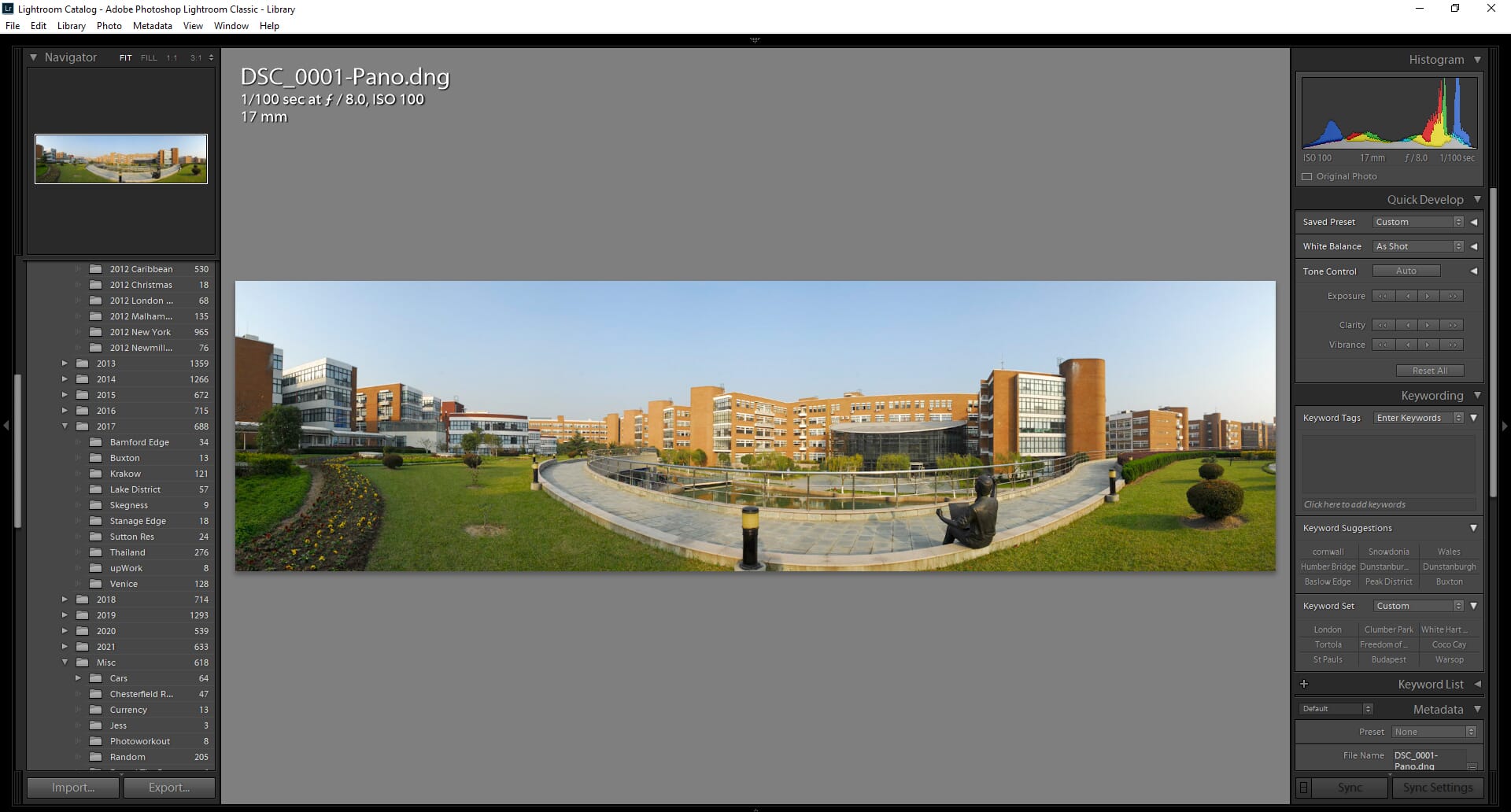 Completed panorama in Lightroom Classic