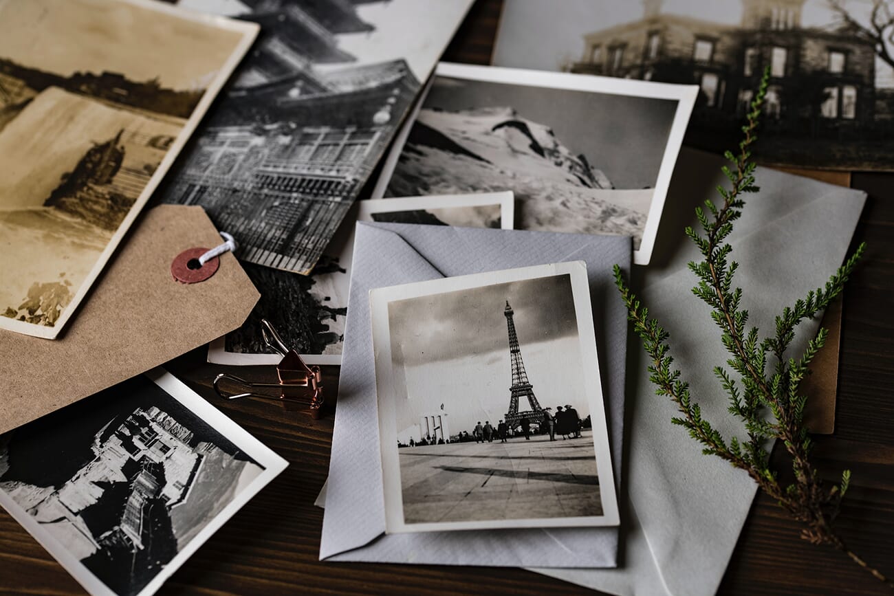 Old paper prints ready to be digitized with a phone scanning app
