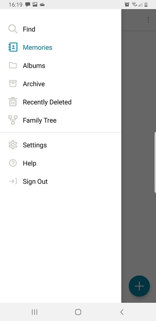 Family Search Memories menu