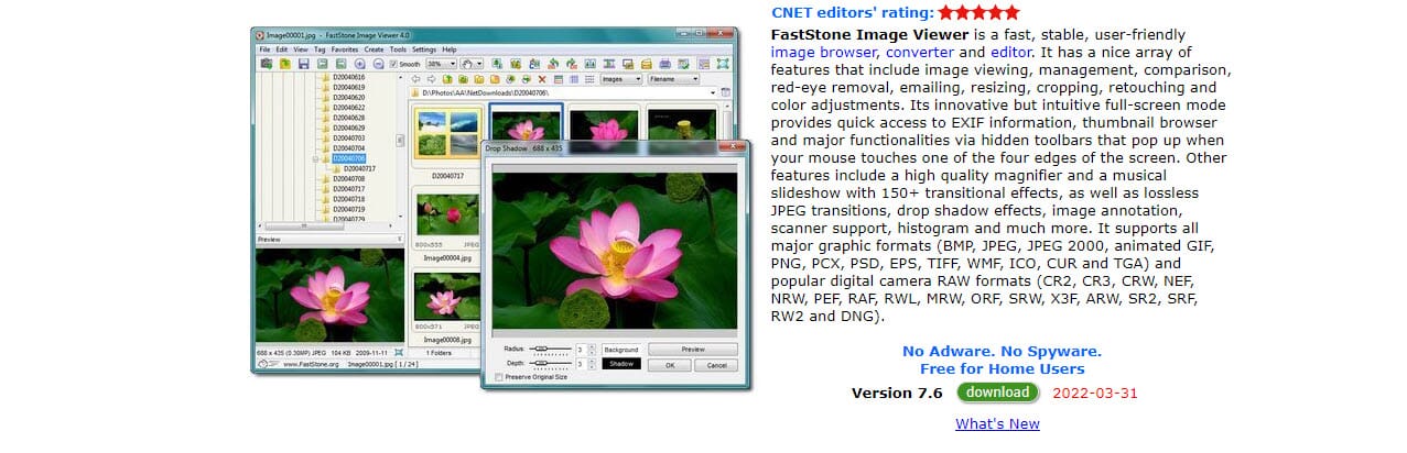 FastStone Image Viewer file editing screen with customer review