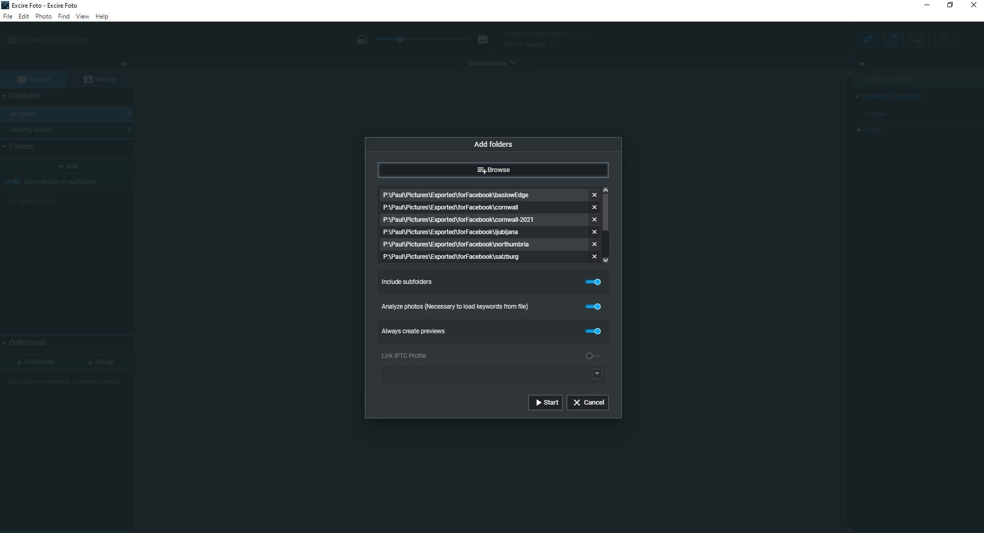 Initial photo import screen