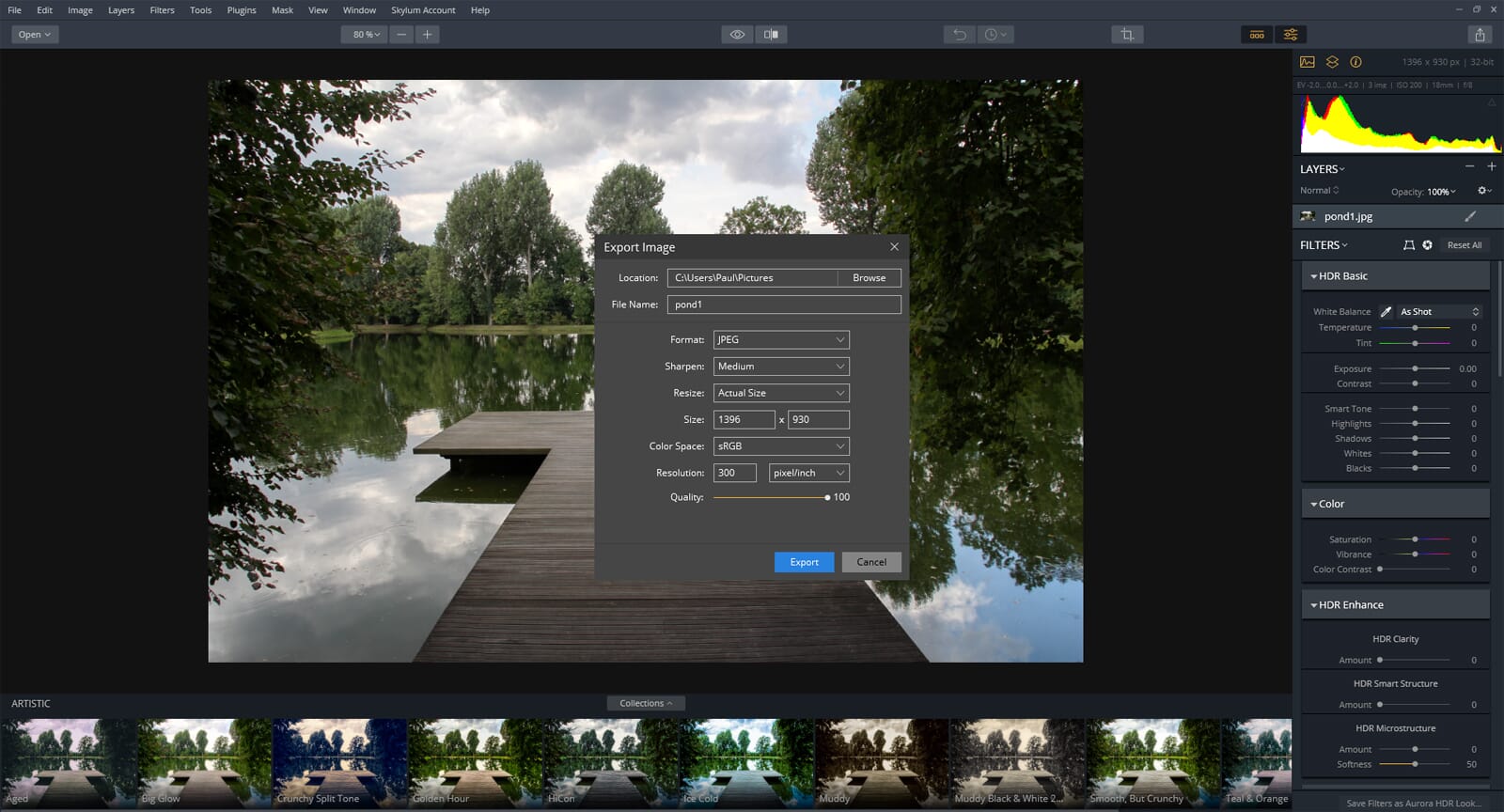 AuroraHDR review โ export dialogue box