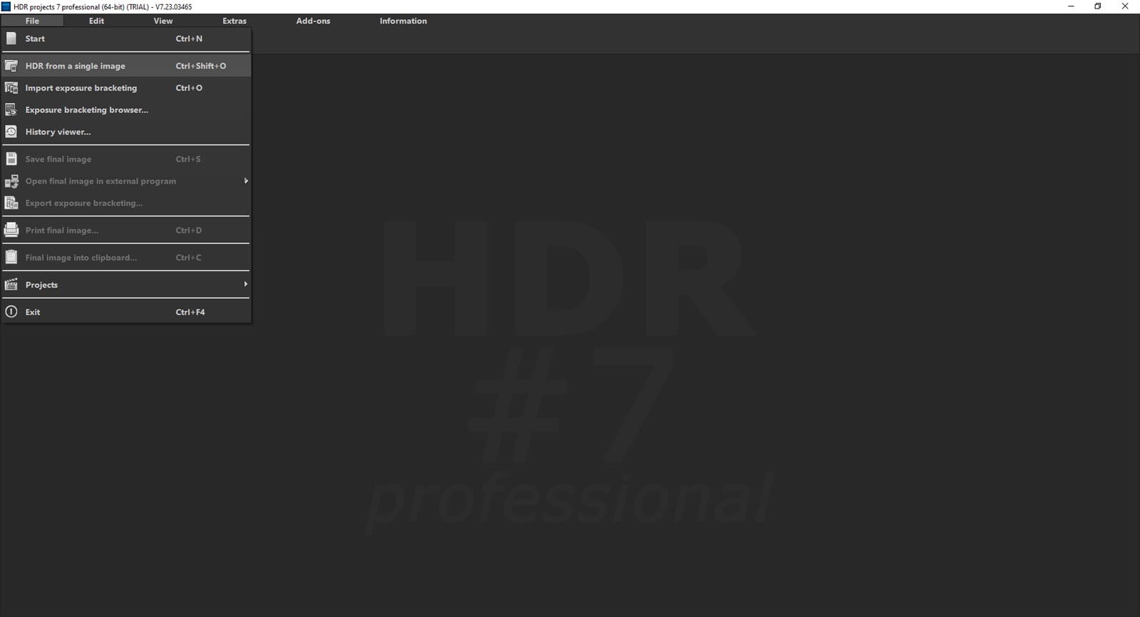 HDR Projects 7 review – file menu