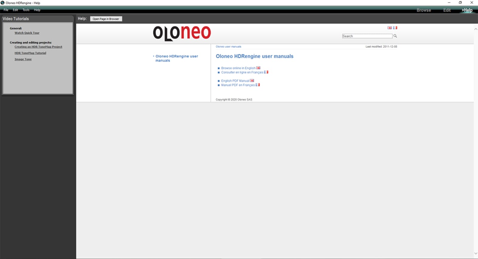 Oloneo HDRengine help tab