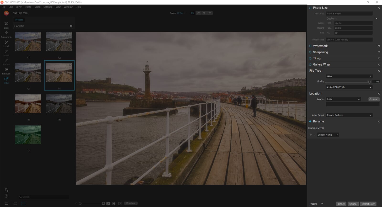Export dialogue box