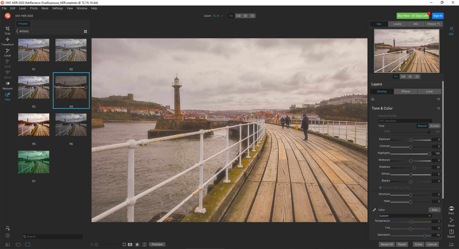 ON1 HDR 2020 review – presets screen