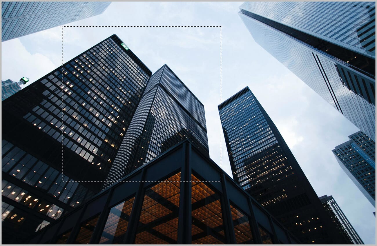 Photoshop canvas with an active selection displayed as marching ants