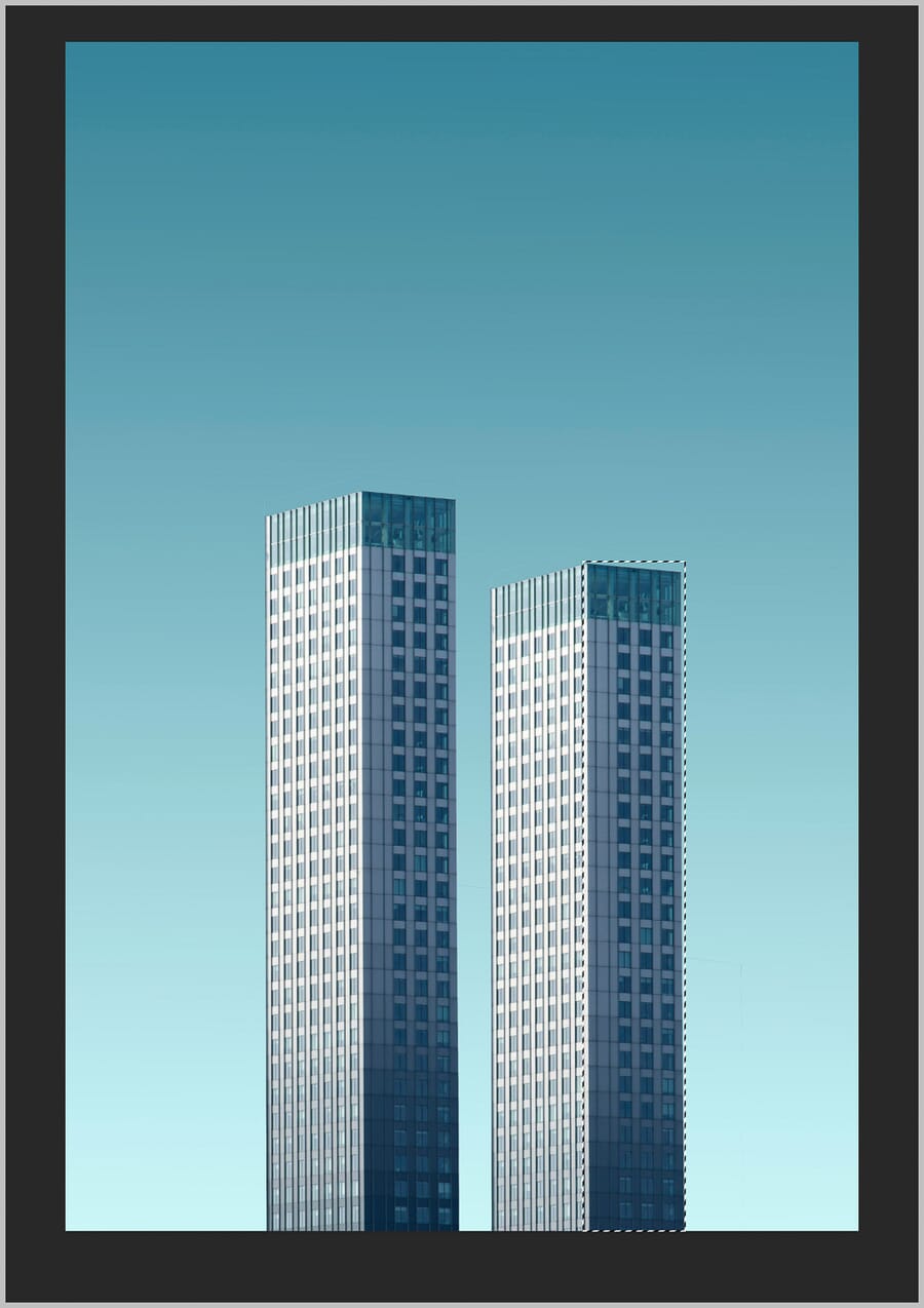 Rectangular Marquee selection drawn around a building in Photoshop