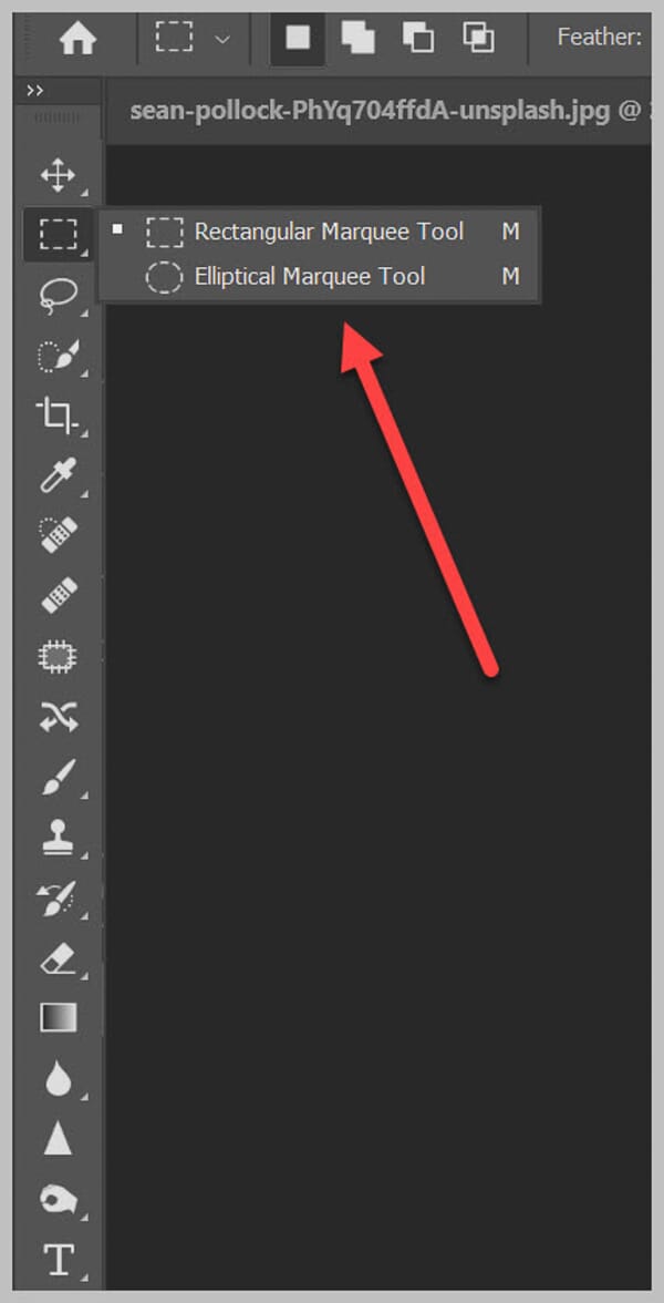 Elliptical Marquee tool selected in the Photoshop toolbar