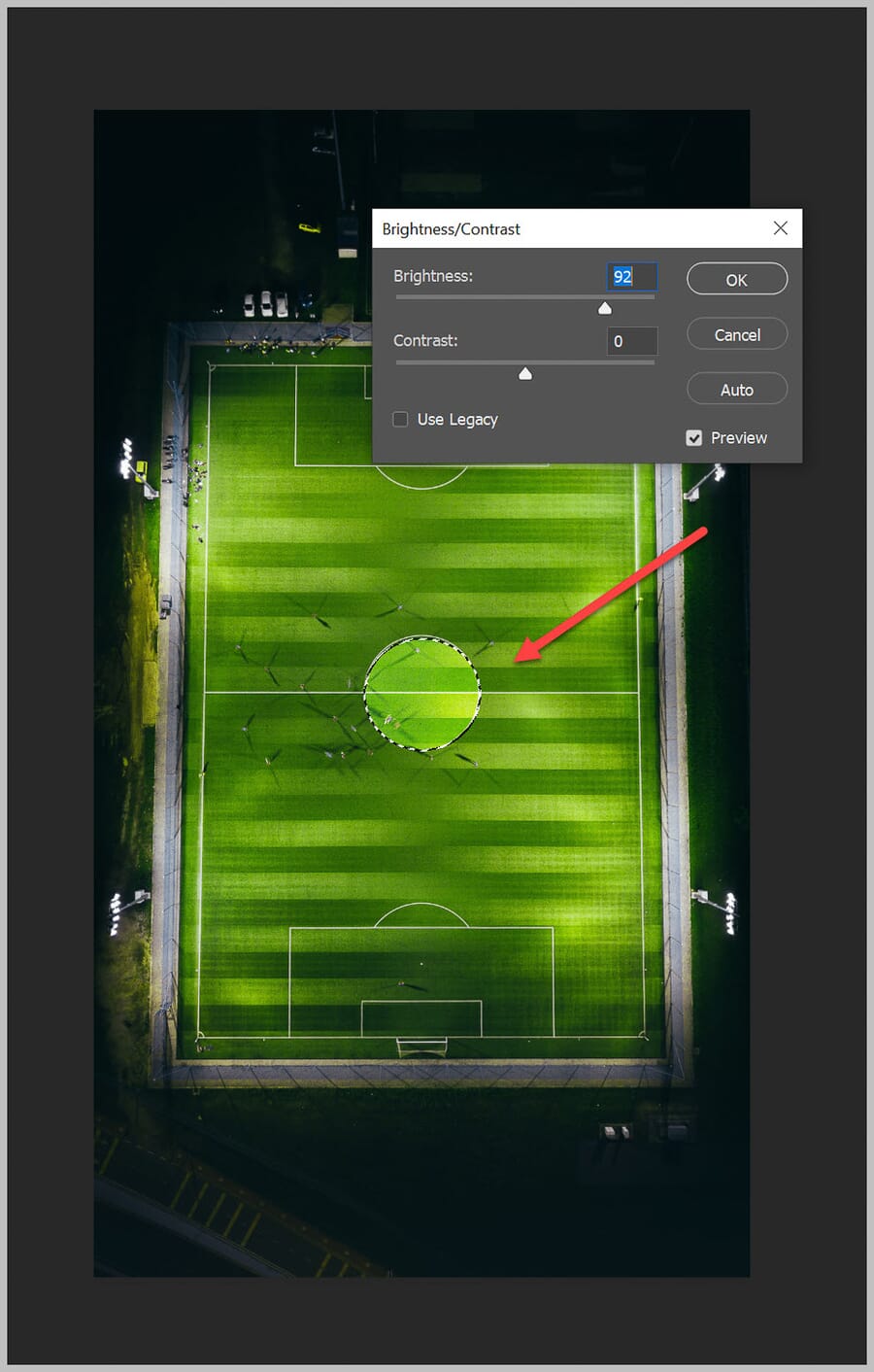 Brightness slider increased for the elliptical selection