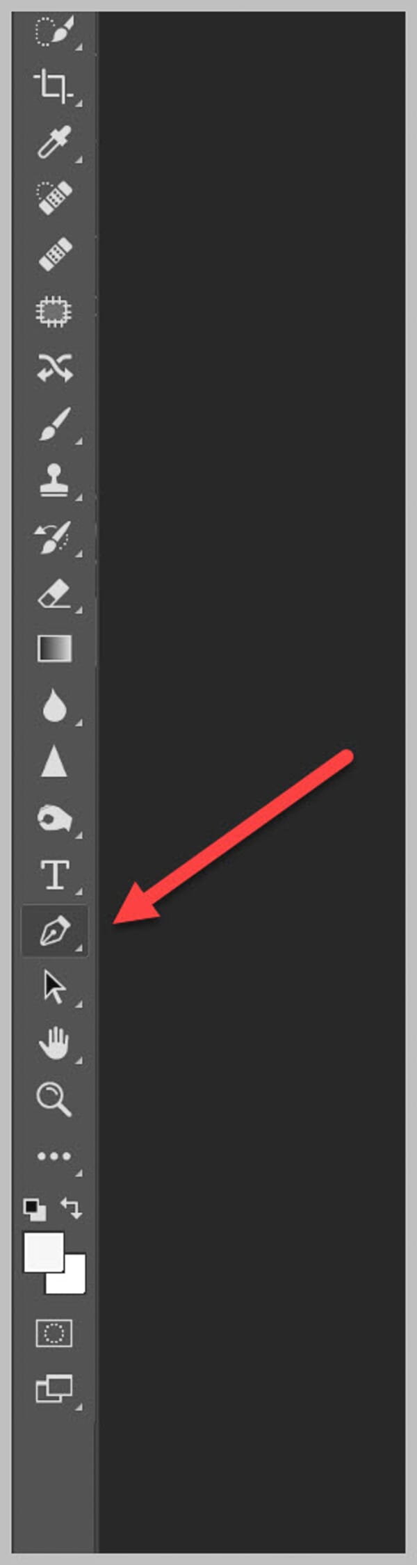 Pen tool highlighted in the Photoshop toolbar