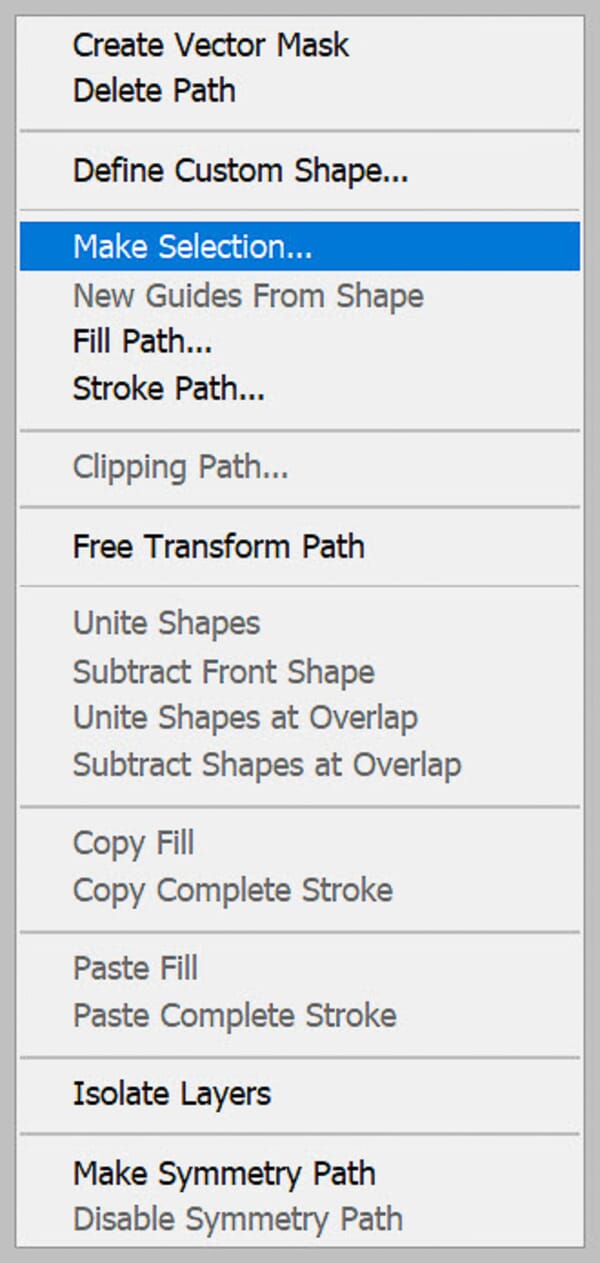 Right-click context menu showing Make Selection option