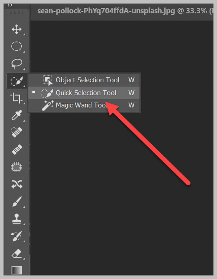 Quick Selection tool highlighted in the Photoshop toolbar