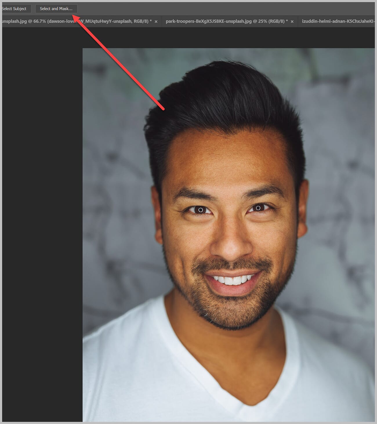 Select and Mask workspace in Photoshop showing edge refinement options