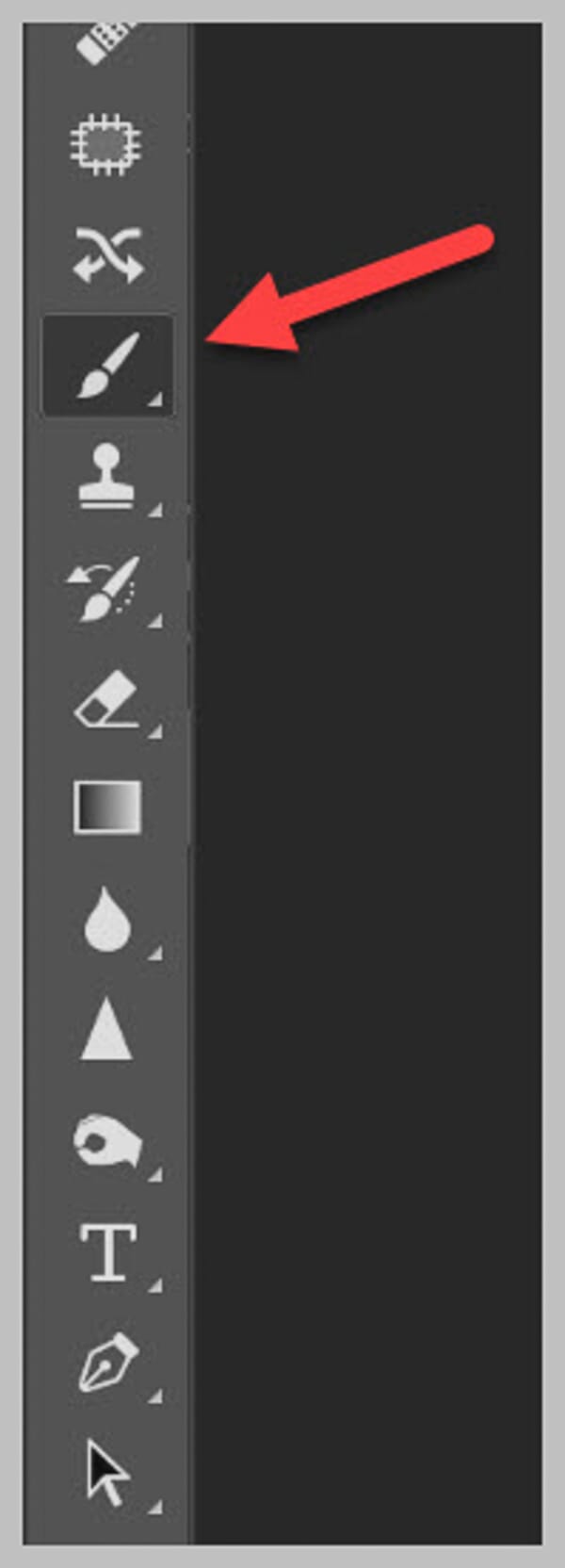 Brush tool selected in the Photoshop toolbar