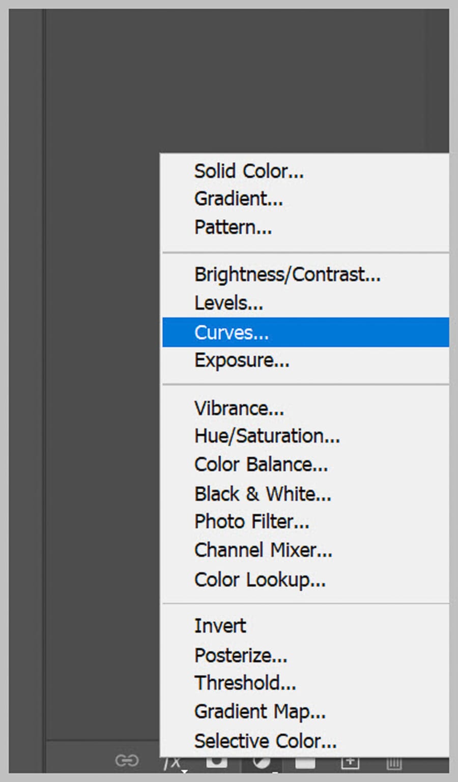 Curves adjustment layer being added from the Adjustments panel