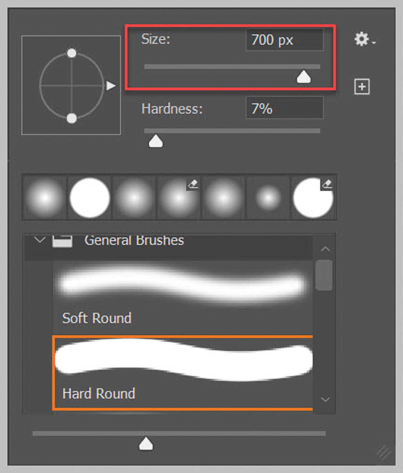 Brush size being adjusted in Photoshop