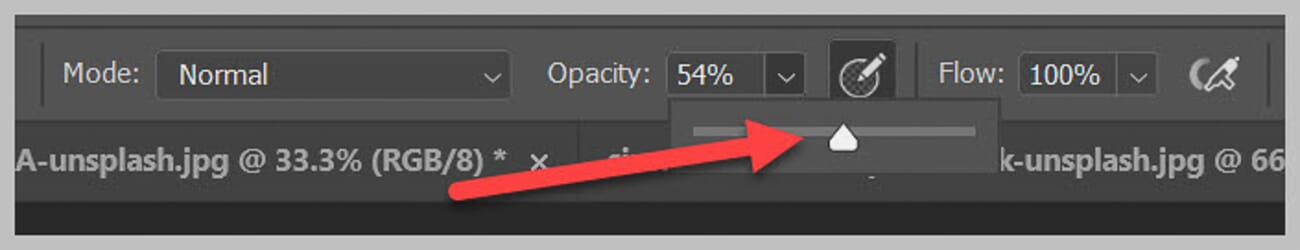 Brush opacity setting in the Photoshop Options Bar