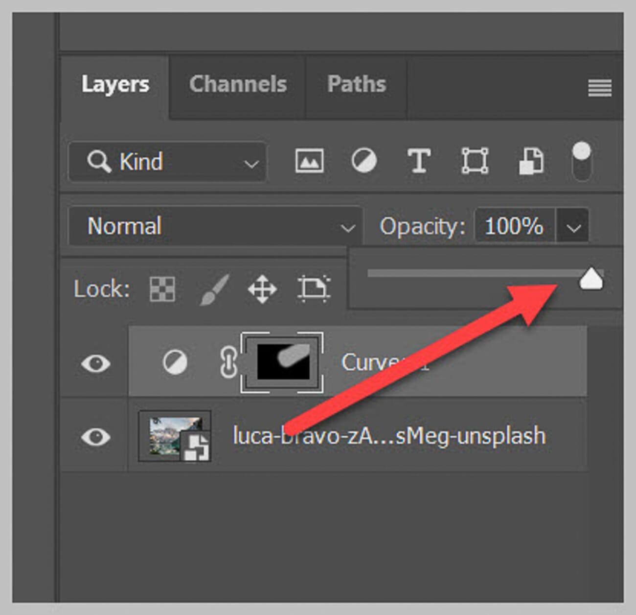 Layer opacity slider being reduced in the Layers panel