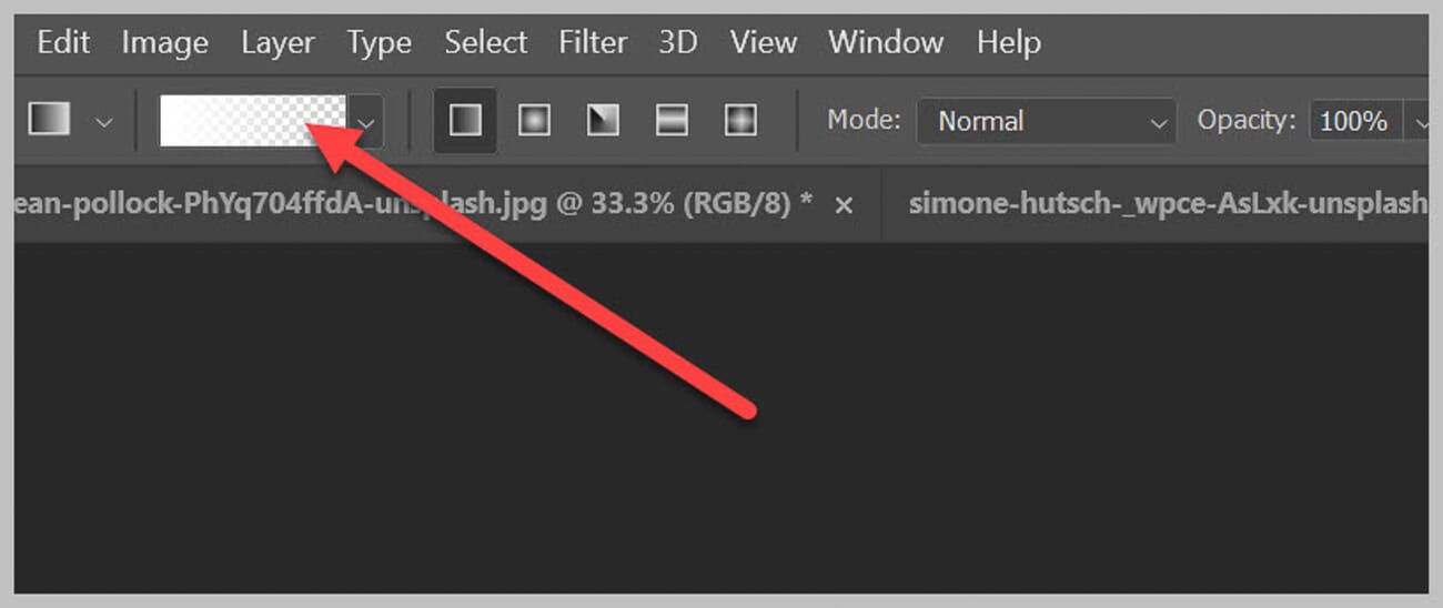 Gradient Editor being opened from the Options Bar