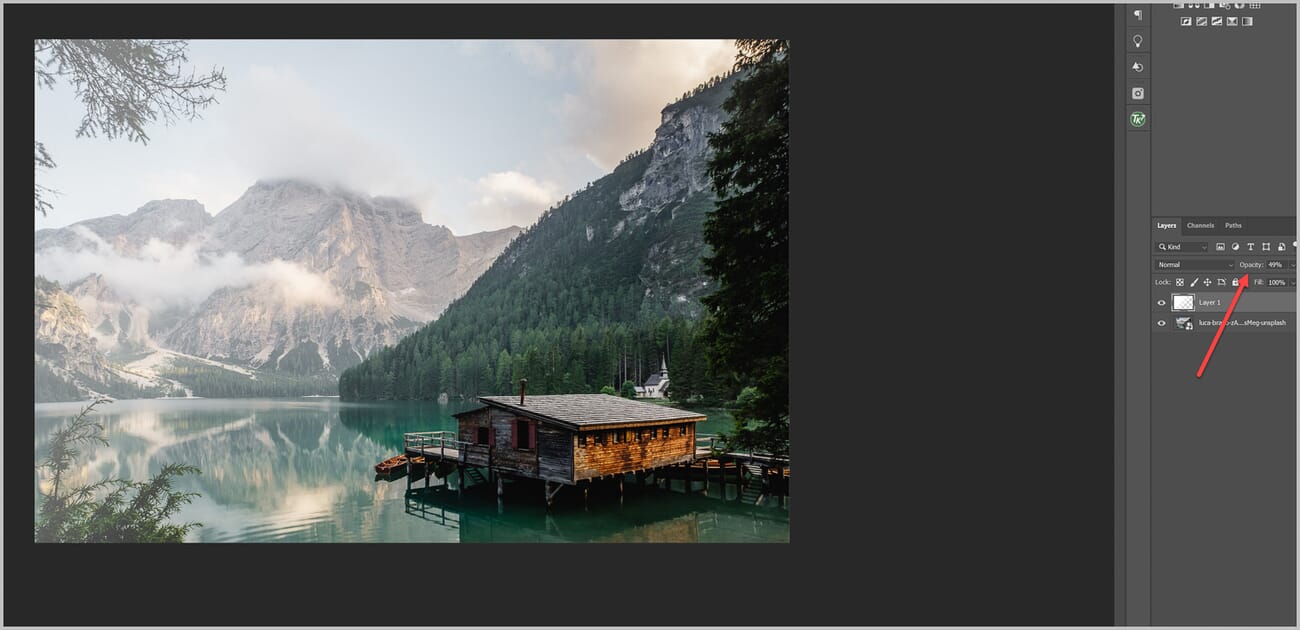 Gradient layer with reduced opacity showing a subtler brightening effect