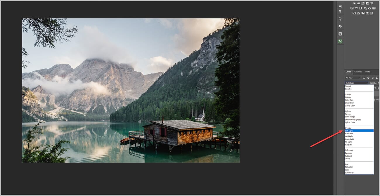 Gradient layer set to Soft Light blend mode for a natural brightening effect