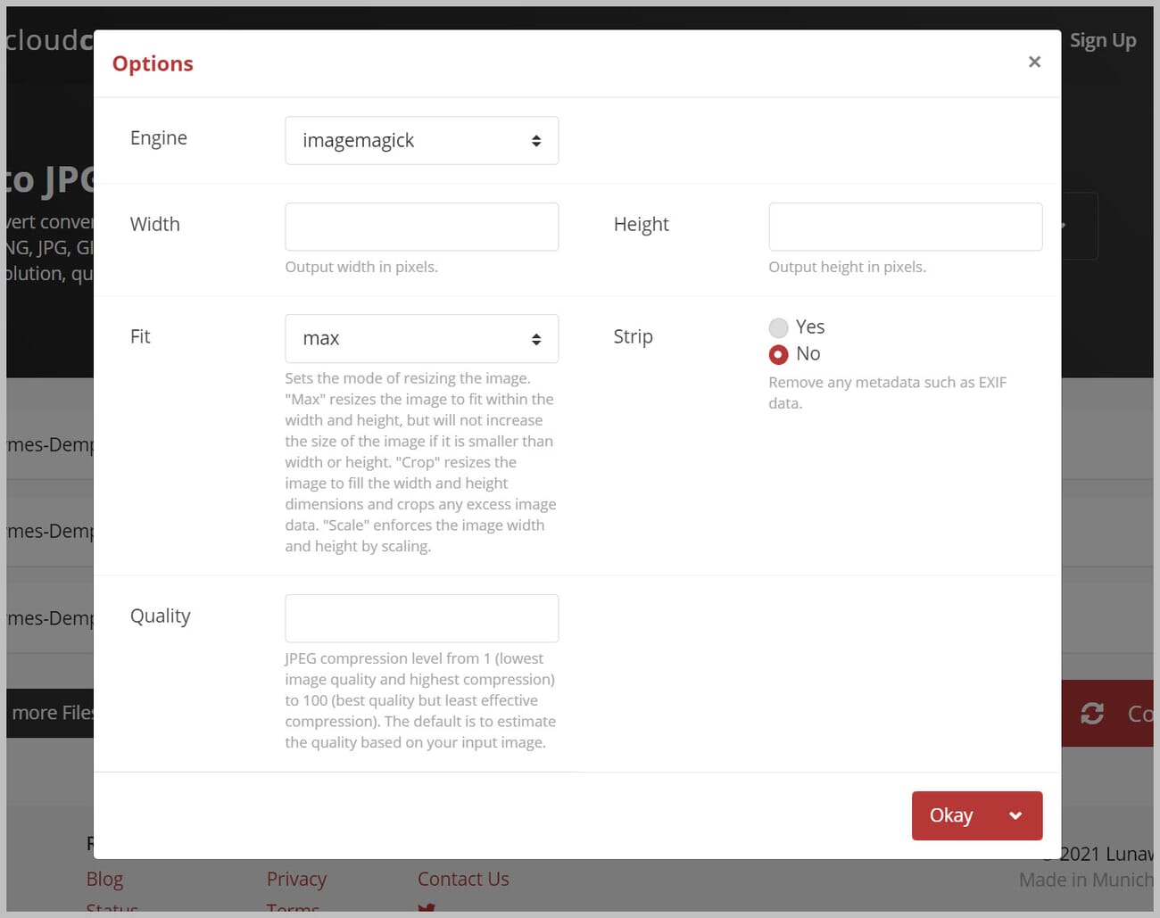 Make any necessary image size and quality changes.