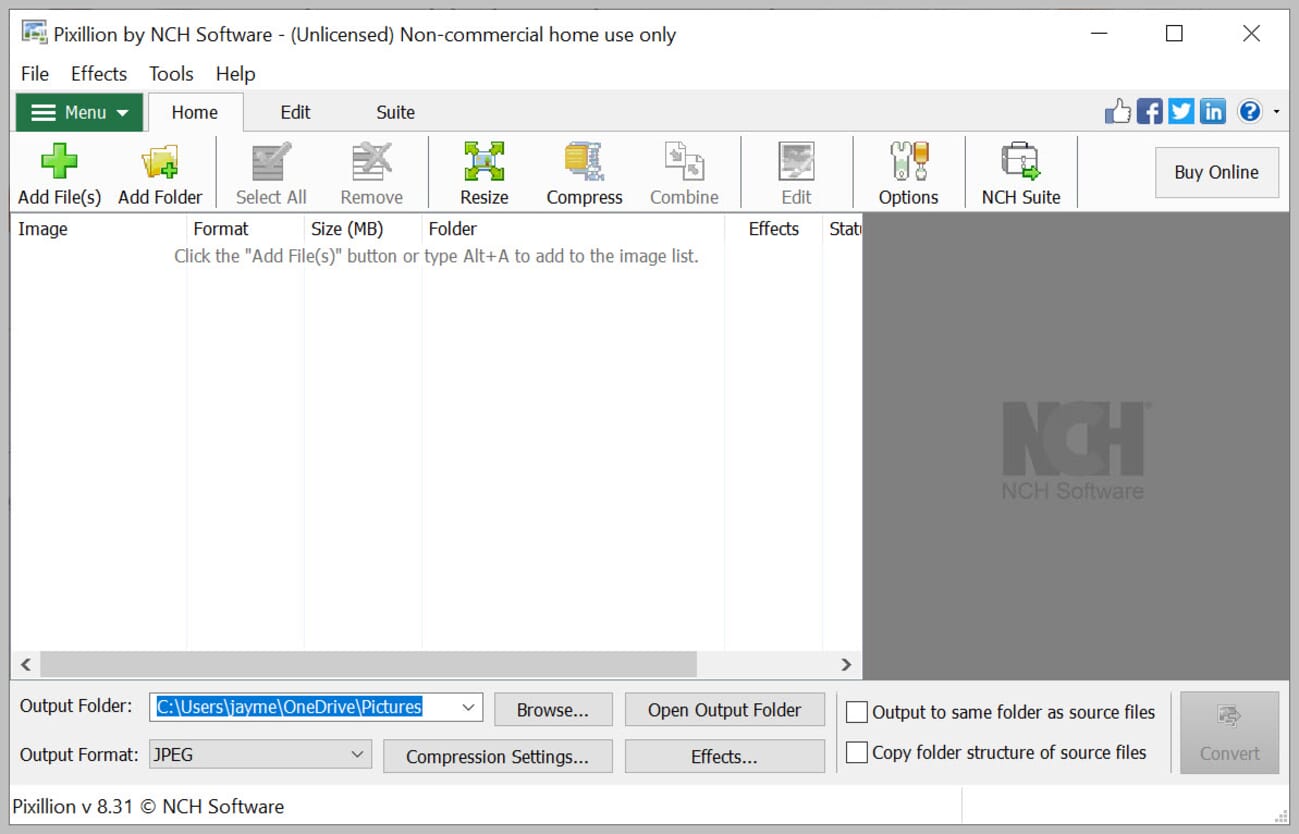 The Pixillion main window is simple to use.