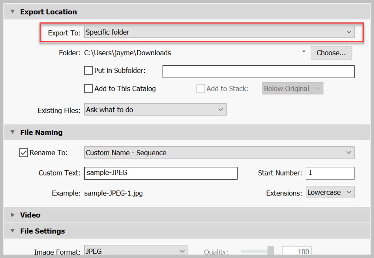 Select the folder for your JPEGs.