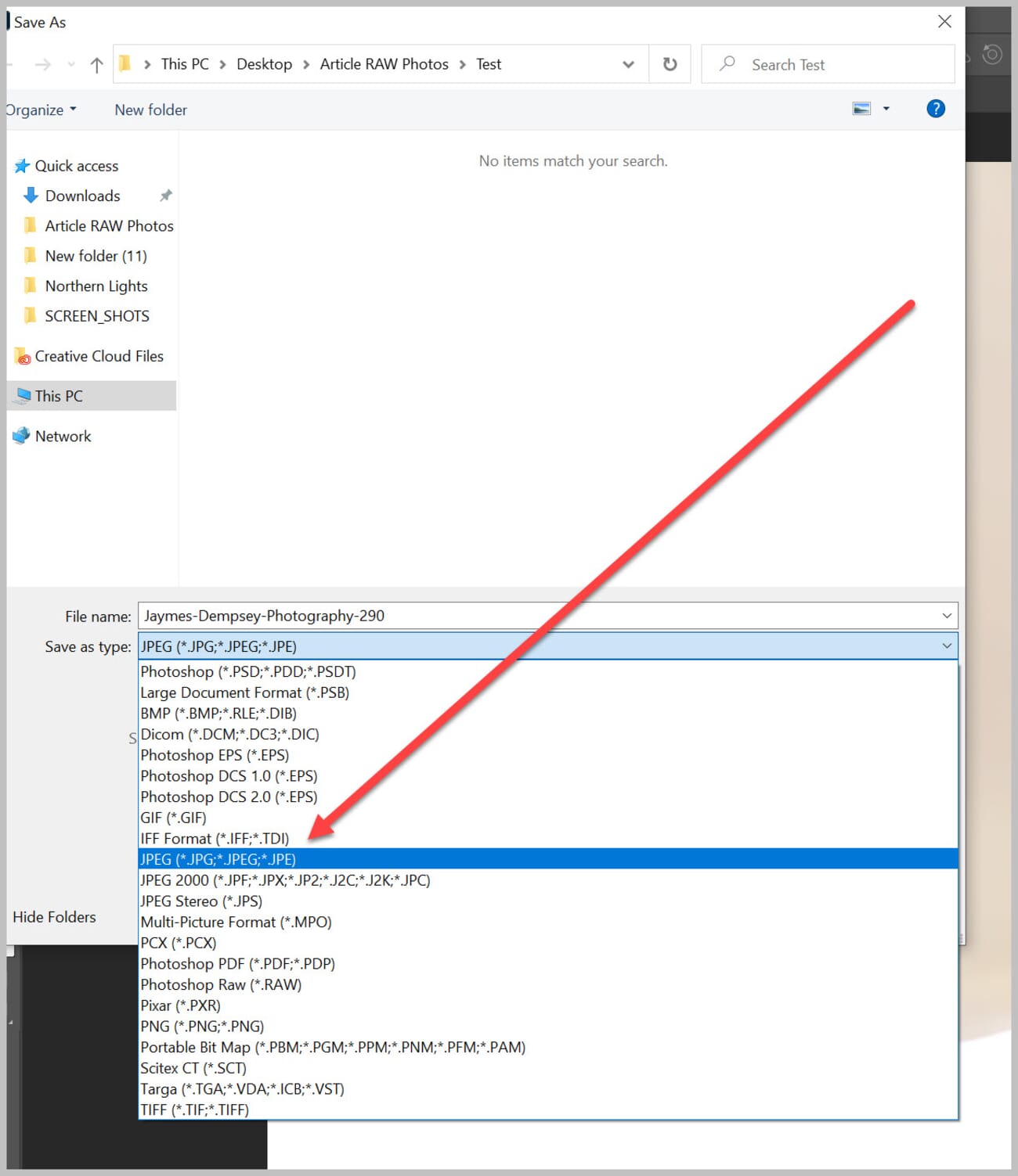 Make sure to select JPEG from the dropdown menu!