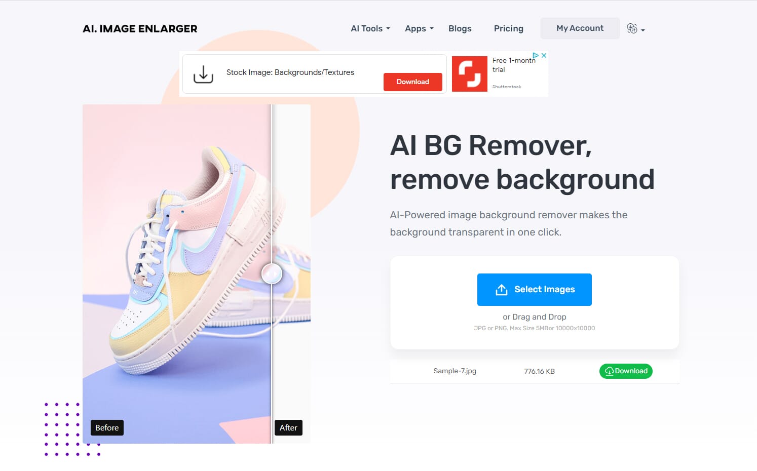 AI BG Remover main tool screen