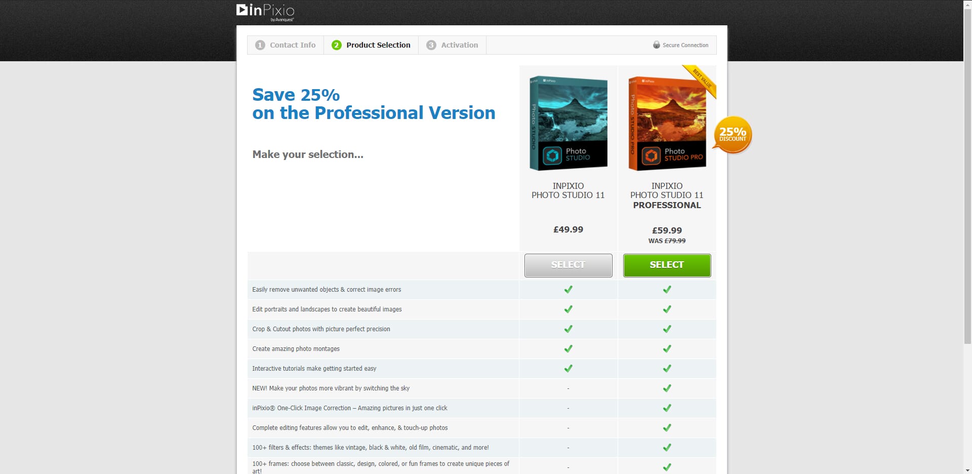 There are many different price plans available when purchasing inPixio
