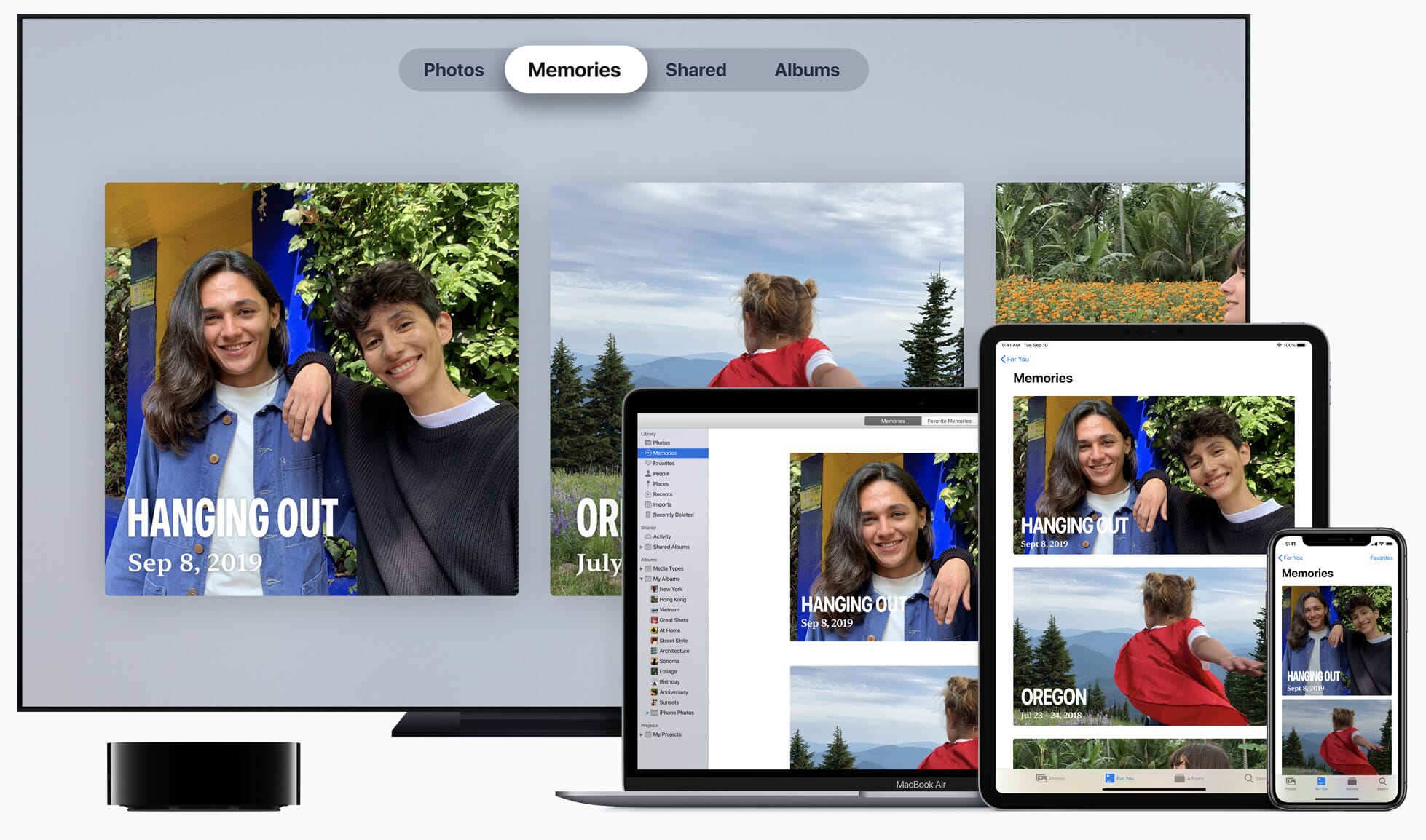 Recentemente, a Apple fez actualizações que permitem à aplicação Fotos criar álbuns personalizados com base nas pessoas, lugares, e coisas presentes em cada foto.