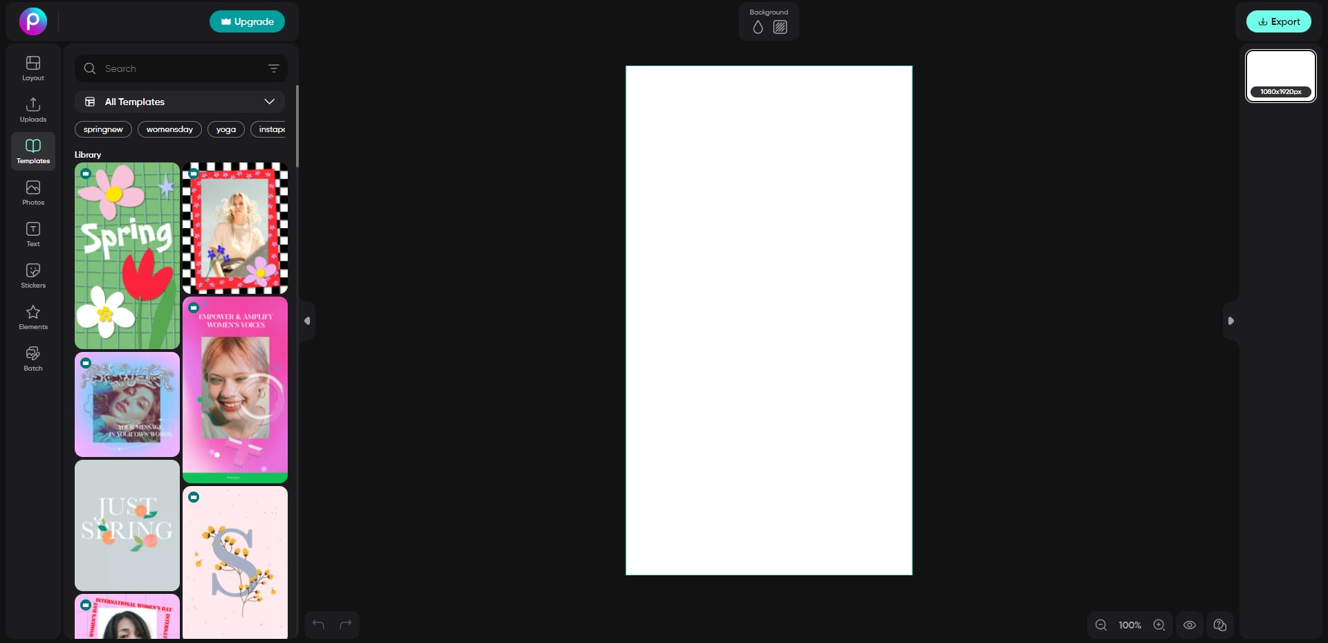 Basic layout of the Picsart editor