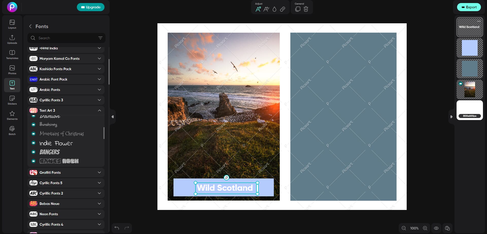 Picsart editor text selections