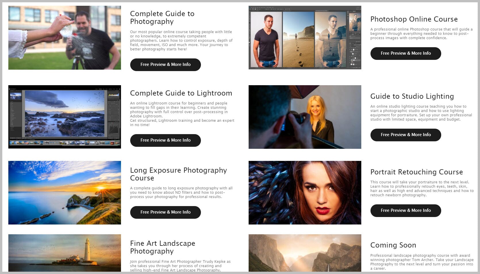 The School of Photography course catalog