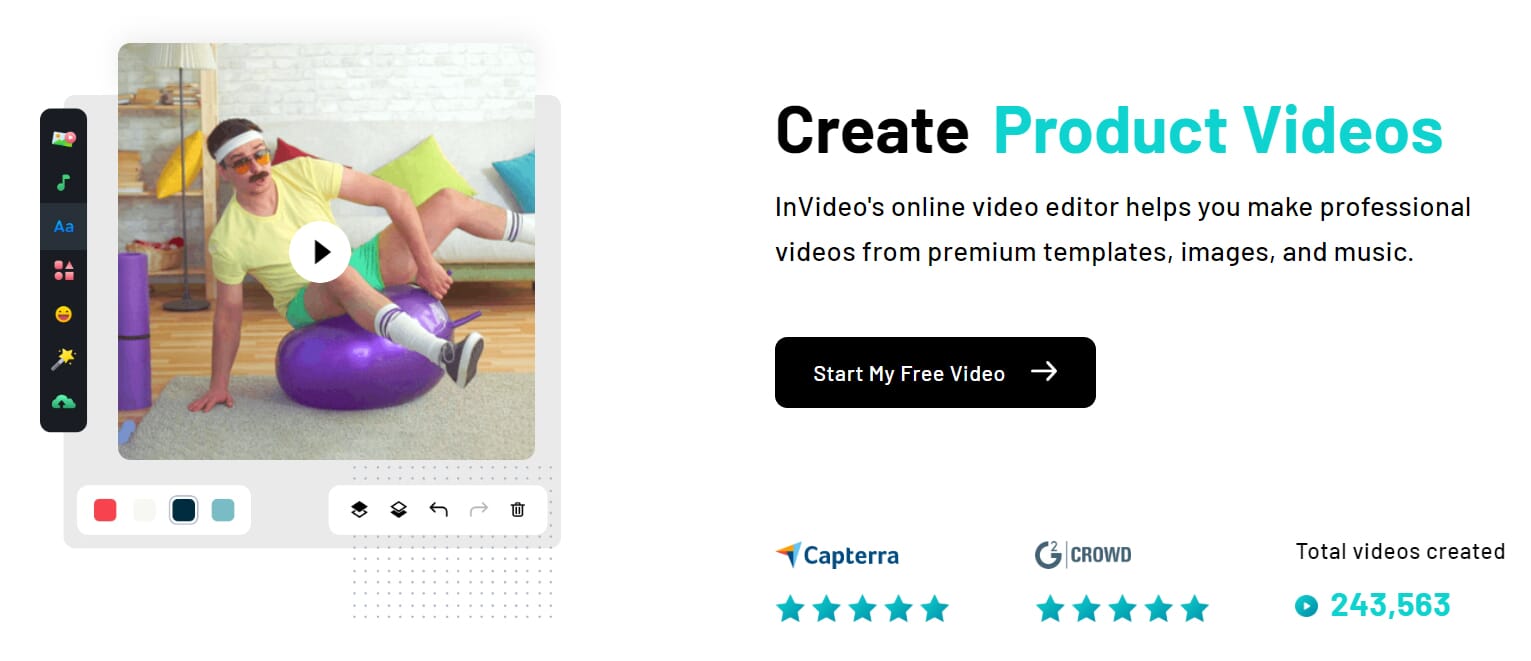 InVideo option to start a free video to create a product video.