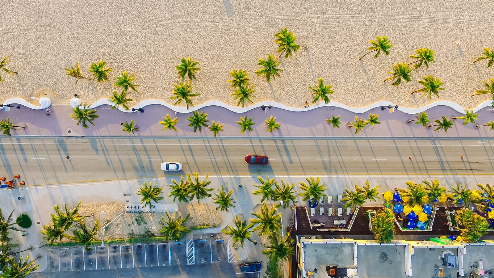 Amazing aerial shot of a beach promenade