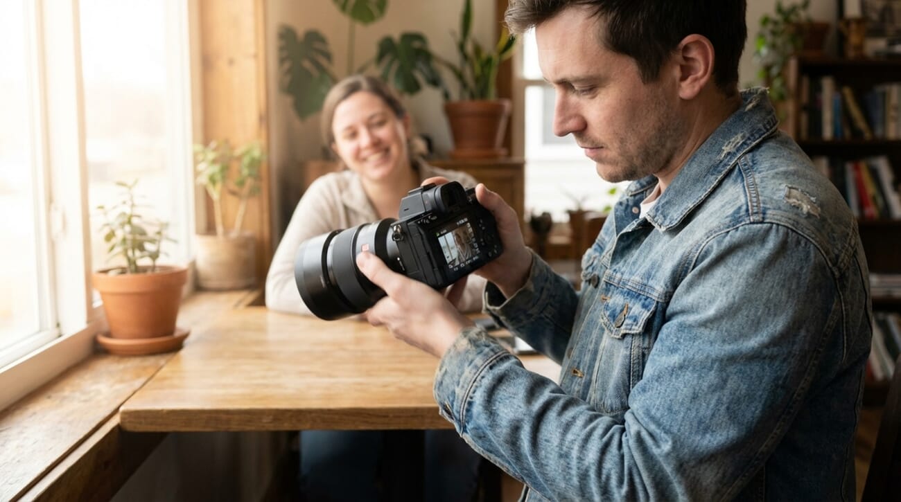 Portrait photography demonstrating shallow depth of field with aperture priority mode