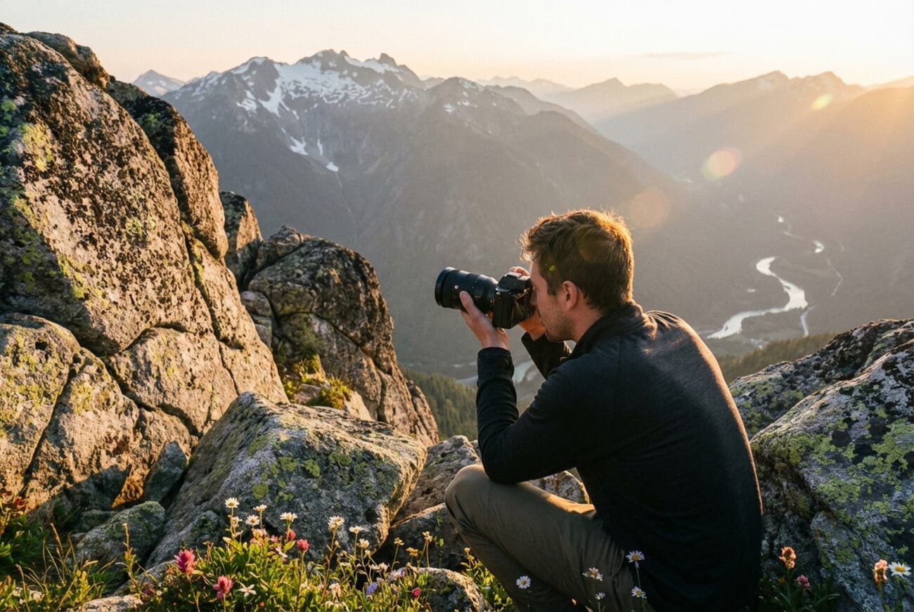 Mountain landscape captured with deep depth of field using aperture priority mode