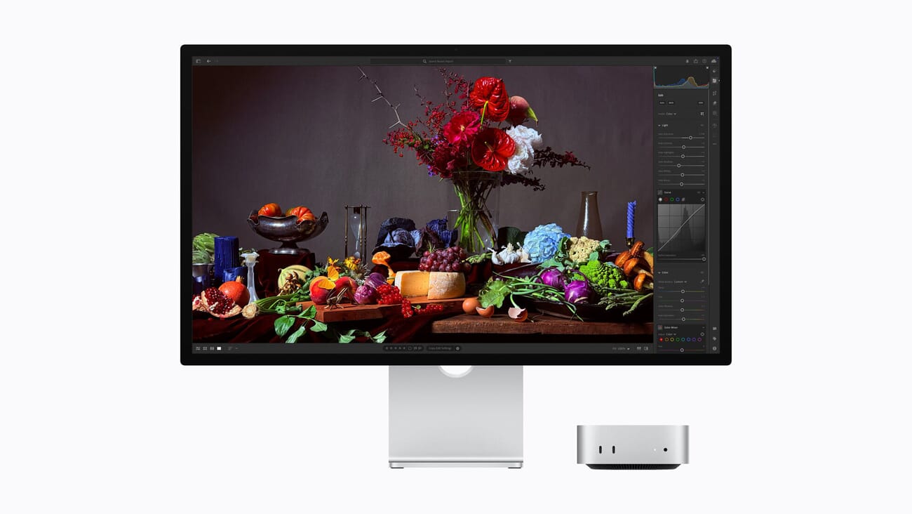 Apple Studio Display showing Adobe Lightroom for photo editing